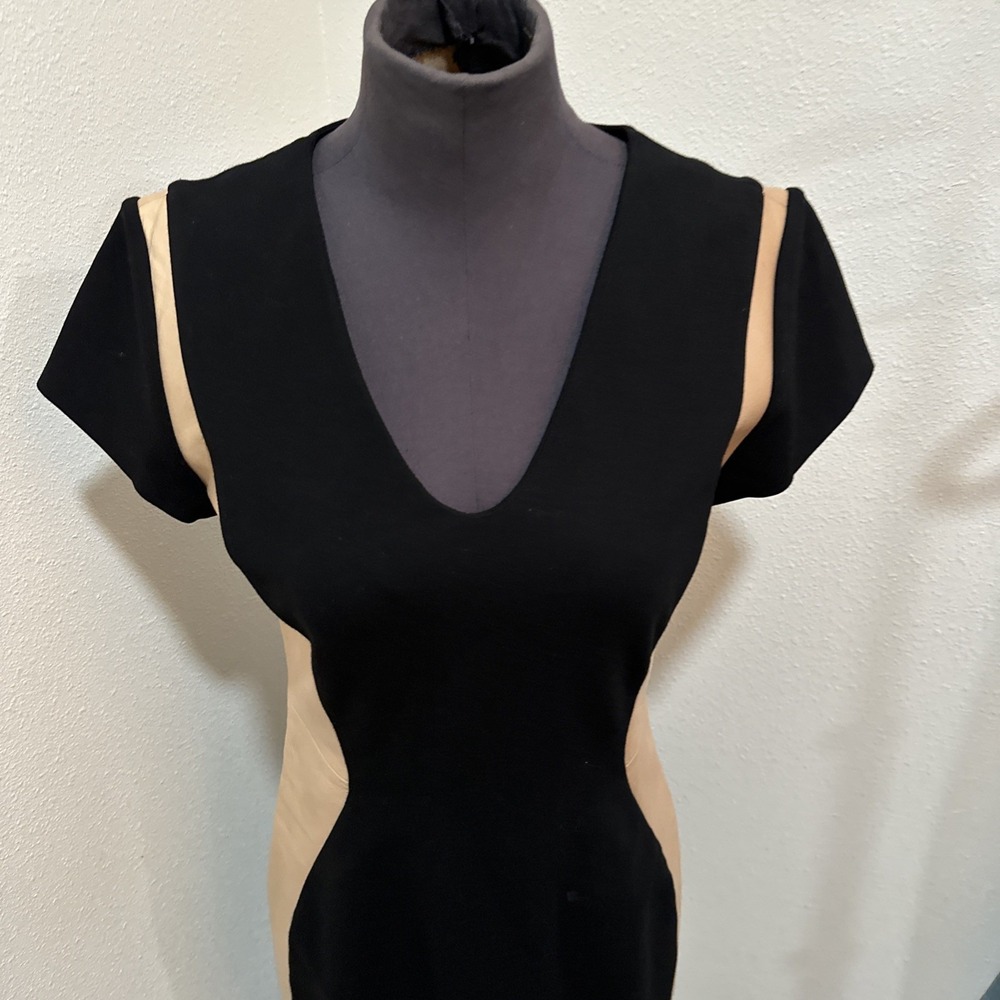 Diane Von Furstenberg Dayton Leather Cocktail Dress Camel & Black Women's Size 8 - Picture 3 of 14
